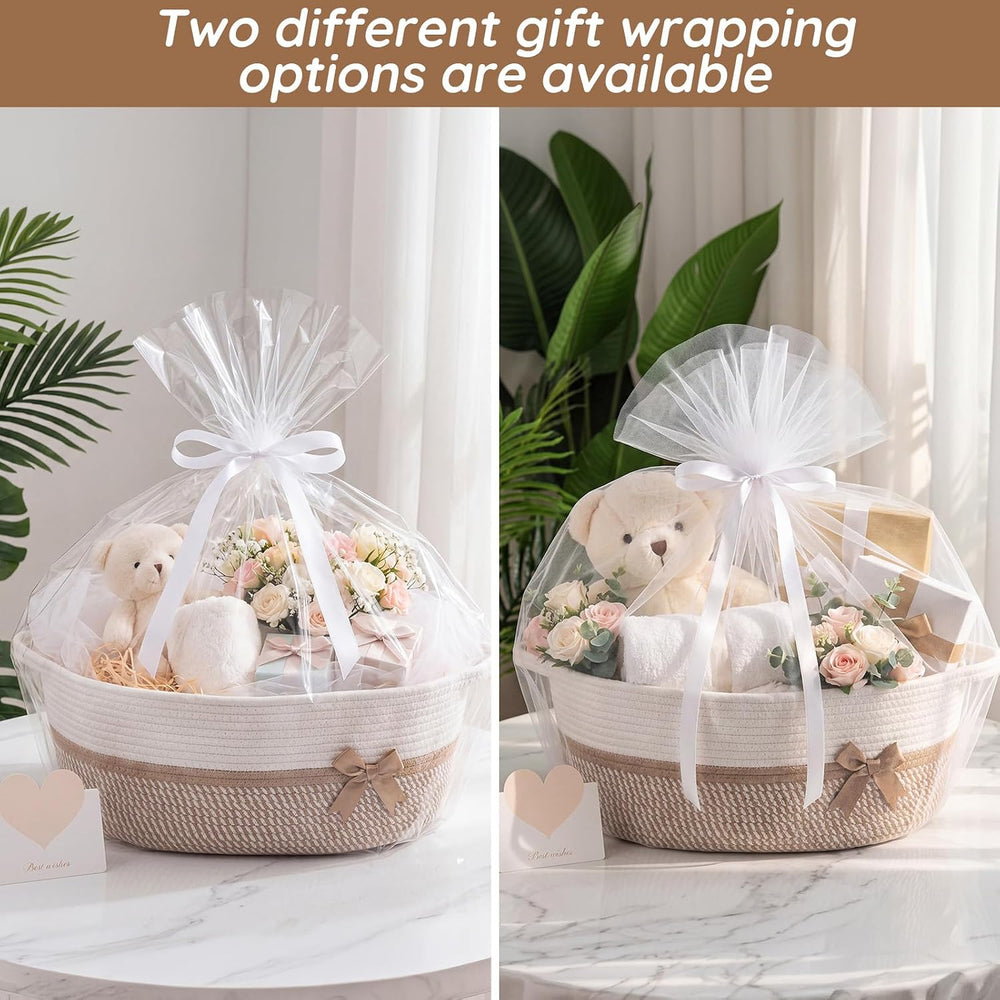 Colingmill Large Woven Gift Basket Empty, Khaki, Stripe