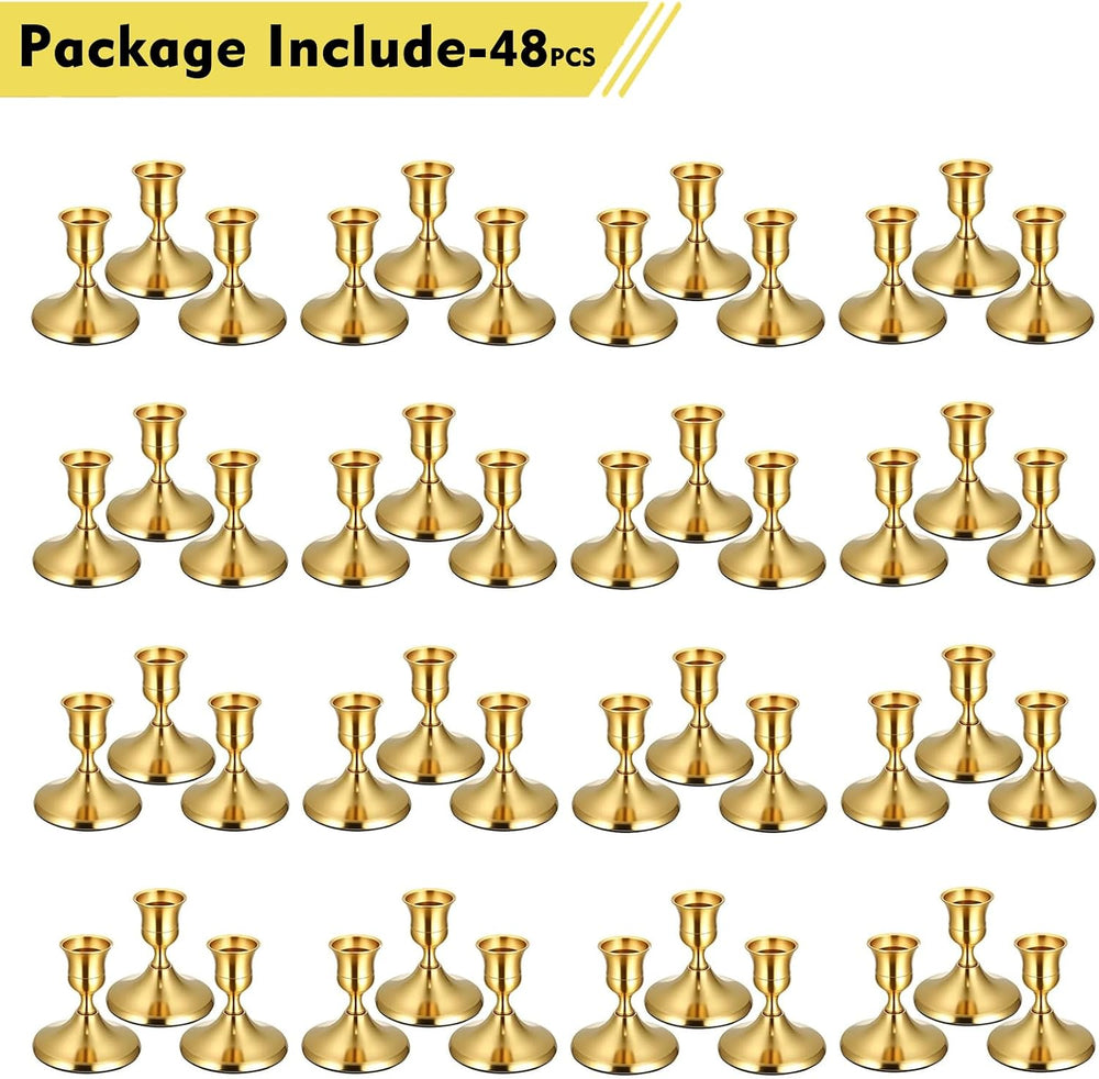 48Pack Gold Taper Candle Holders Metal Vintage Brass Candlestick Holders