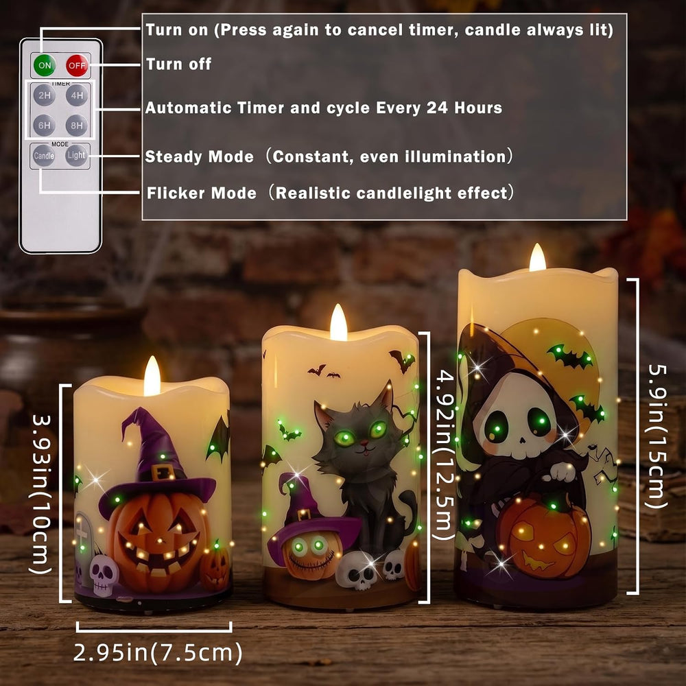 Halloween Flameless Candles, Battery Operated Candles with Remote