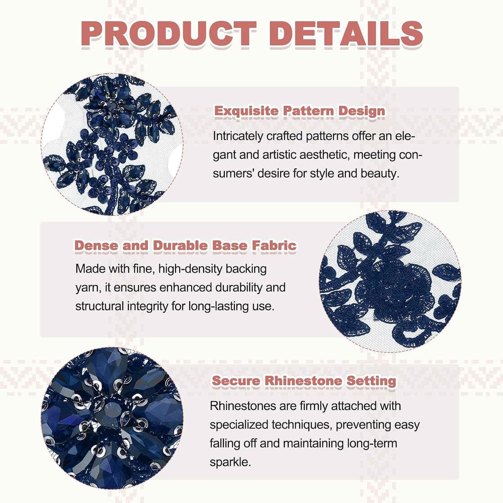 MECCANIXITY 2Pack Rhinestone Applique Patches, 13x4 Inch, Navy Blue