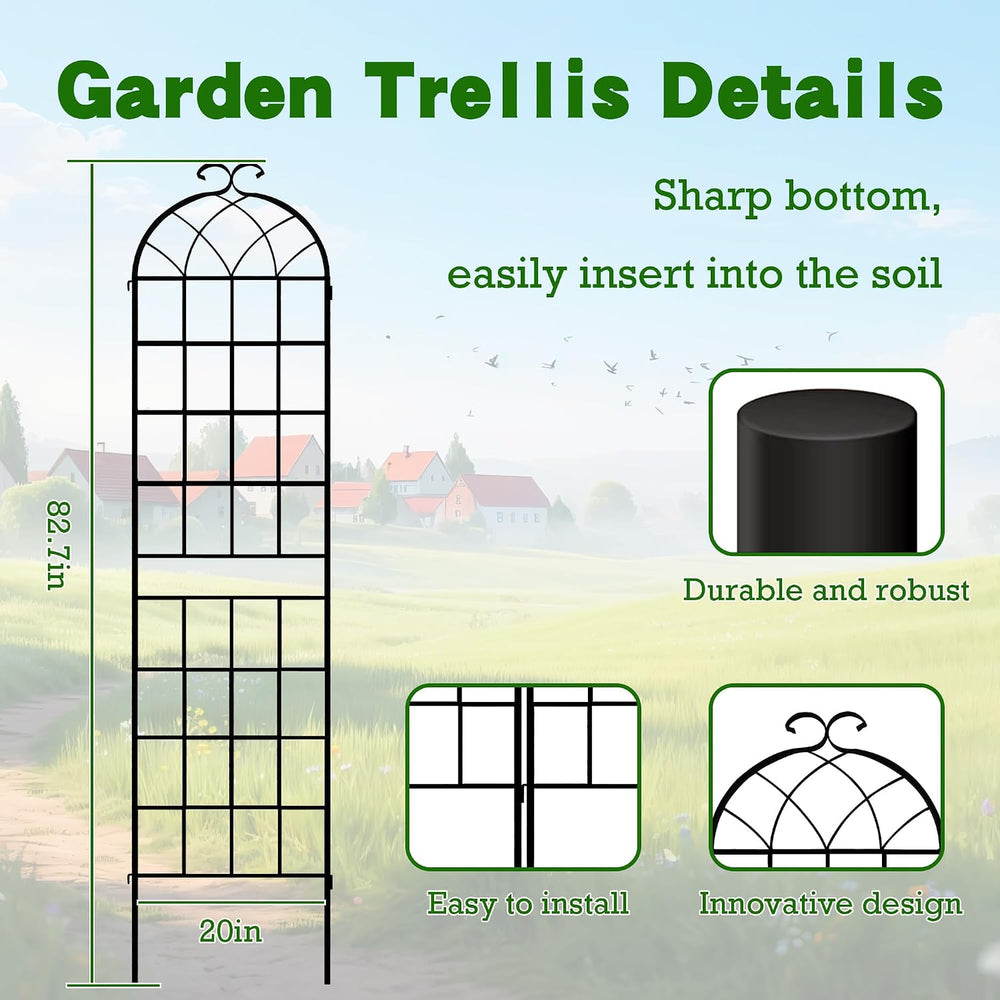 82.7 x 40in Rustic Iron Arch Decoration Garden Trellis with Black Metal Coati...