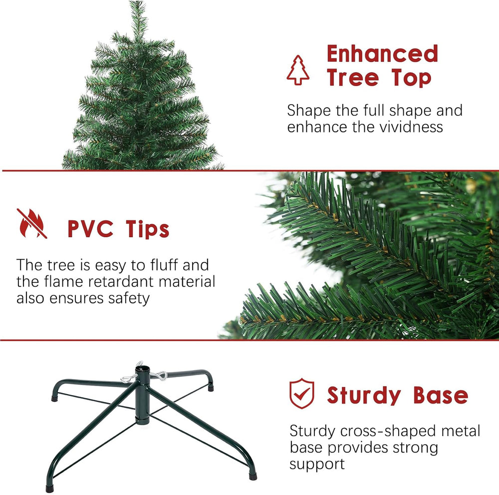 4FT Pre-Lit Green Small Christmas Tree 450 PVC Branch 150 Warm Lights