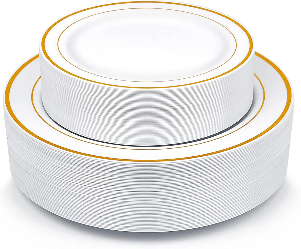 Gold Plastic Plates, MCIRCO 100 Pieces Disposable Party Plates for Weddings, ...