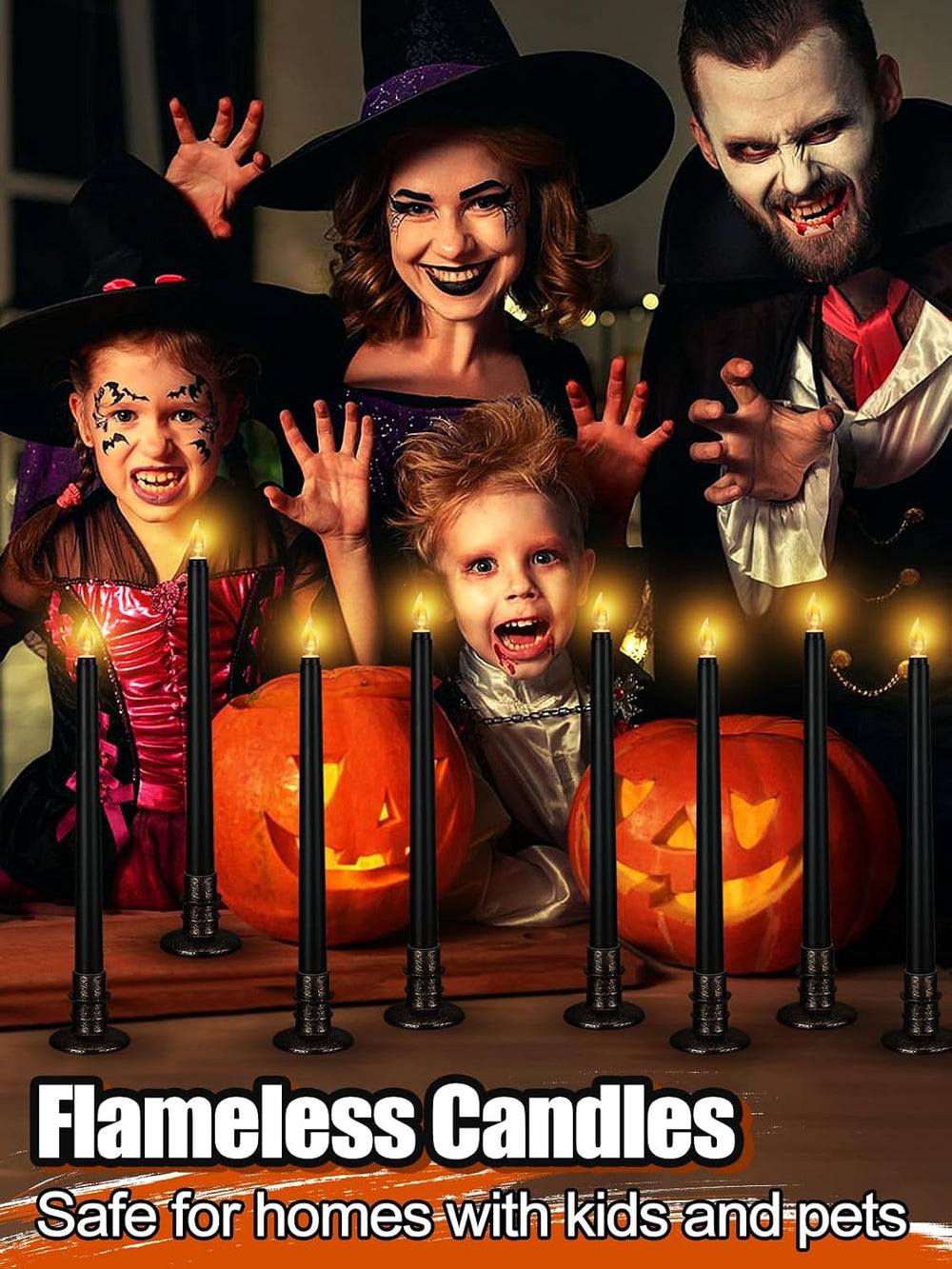 Alphatool 12 Pcs Black Halloween Flameless Candles with Timer & Bases