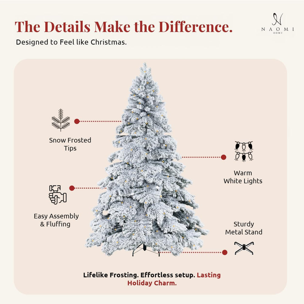 Naomi Home Brittany 7.5ft Artificial Prelit Snow Flocked Christmas Tree