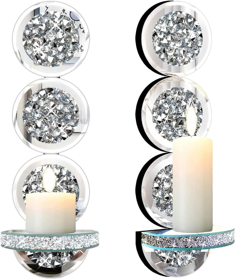 ZOLAPI Set of 2 Crystal Crush Diamond Candle Sconces, Gorgeous Silver Mirrore...