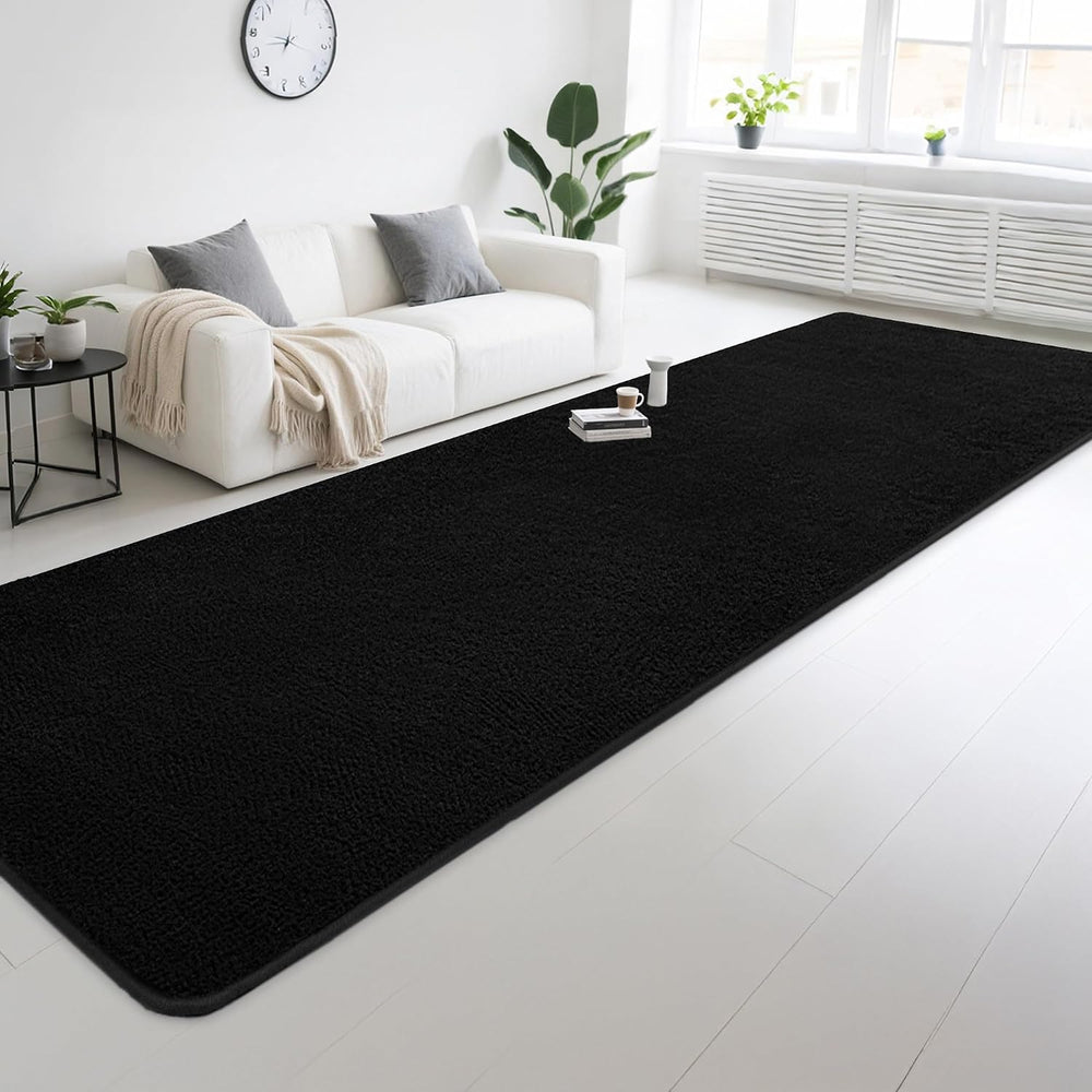2x6 Black Memory‑Foam Runner Rug, Thick Modern Indoor Carpet for Hallyway