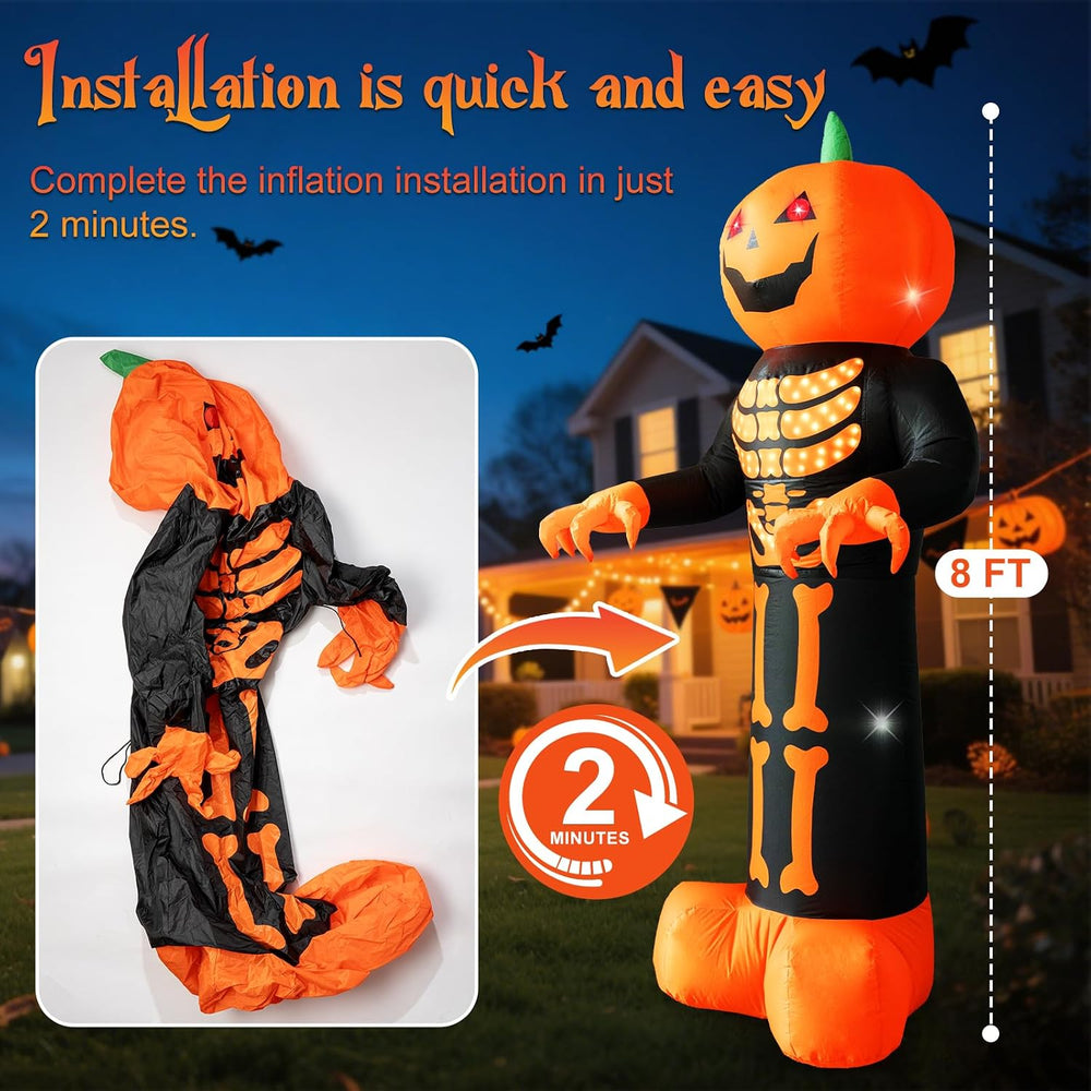 HFO 8 FT Halloween Inflatables Outdoor Decoration Pumpkin Reaper Ghost with M...