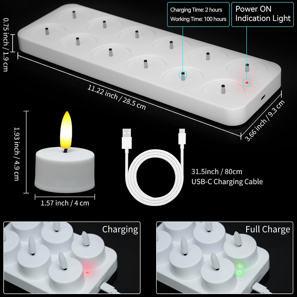 12PCS Rechargeable Led Tea Lights Candles with Charging Base Remote & Timer