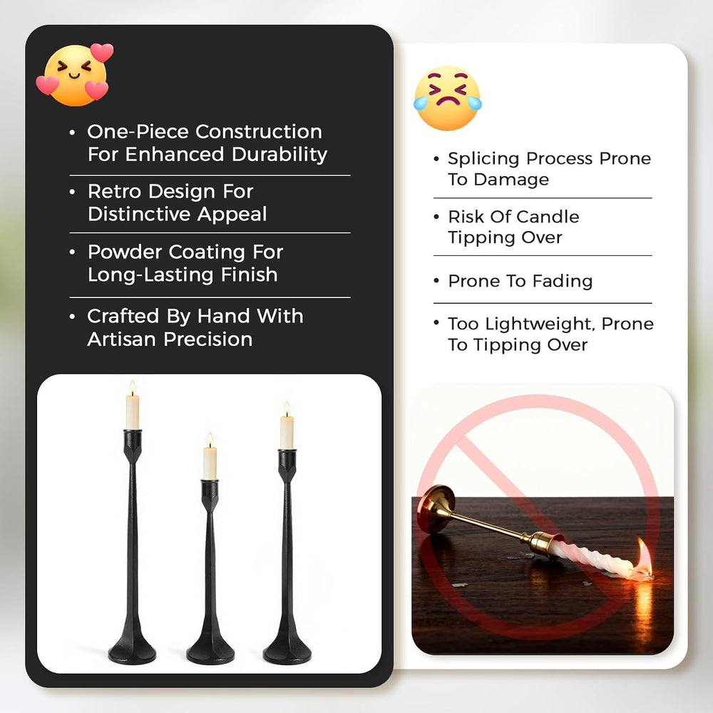 Vintage Cast Iron Black Taper Candle Holders Set of 3 Antique Candlestick