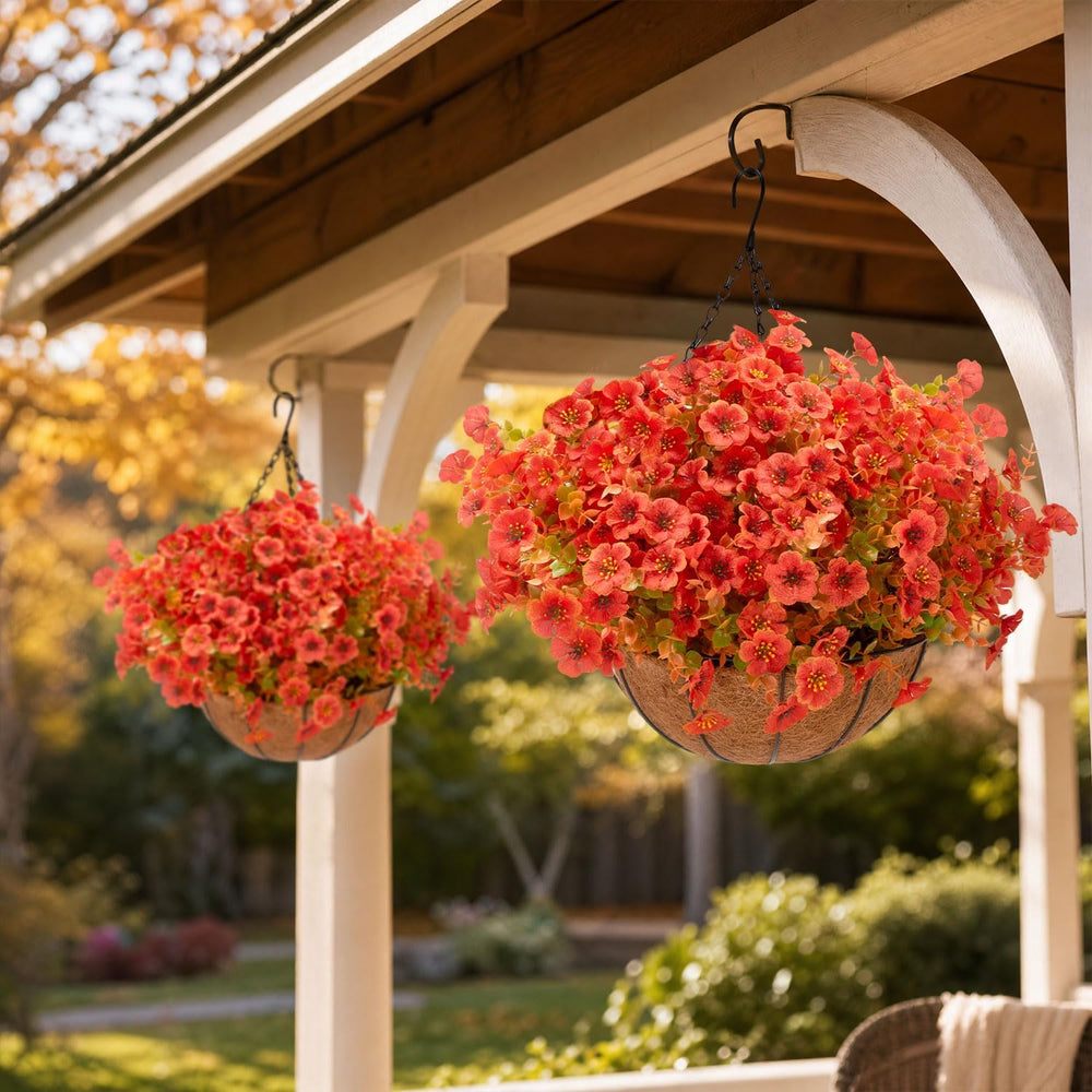 Artificial Outdoor Flowers with Hanging Baskets, 24pcs Fake Fall Mums Flower ...
