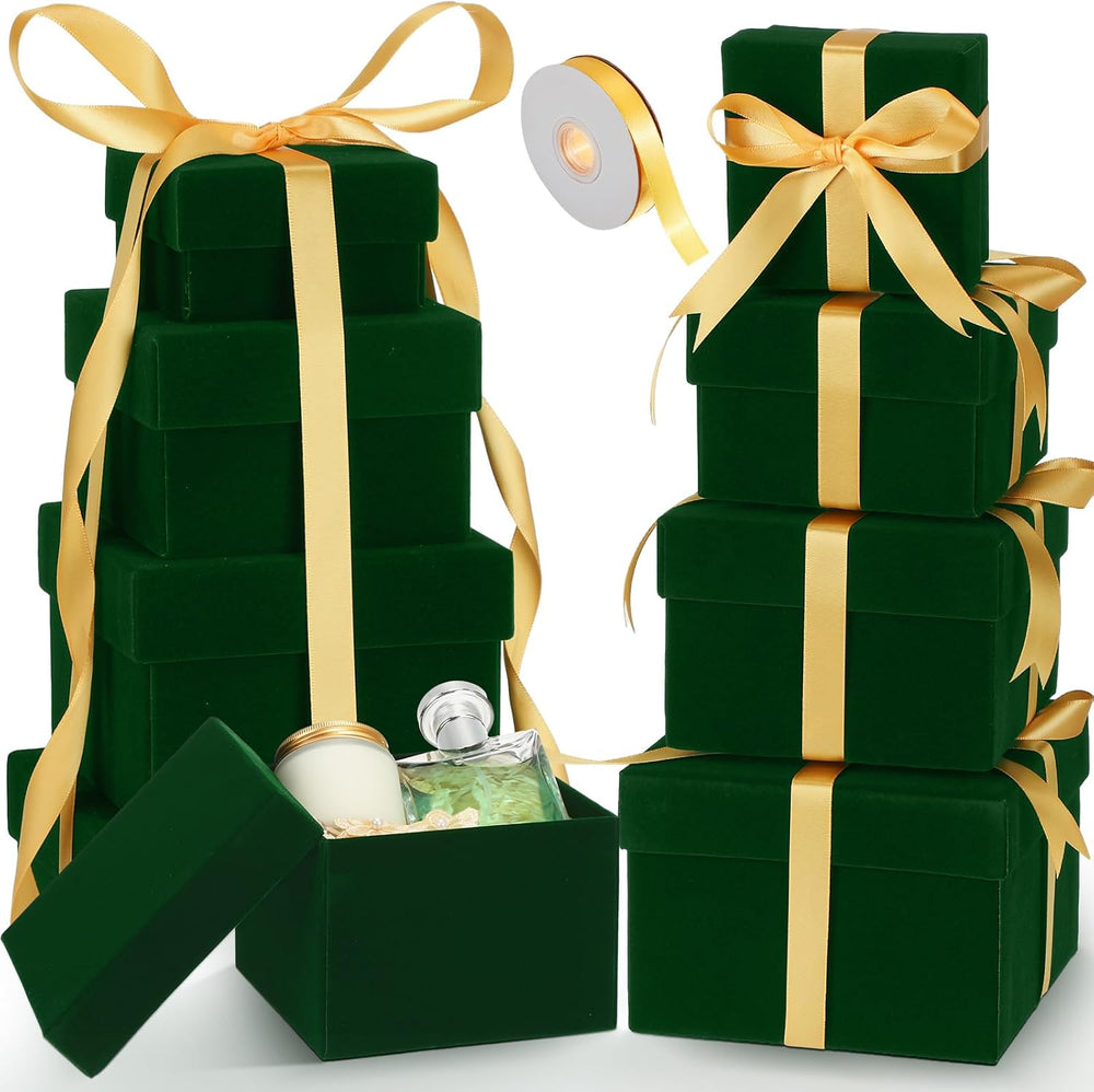 Fulmoon 8 Pcs Christmas Nesting Gift Boxes with Lids, Green
