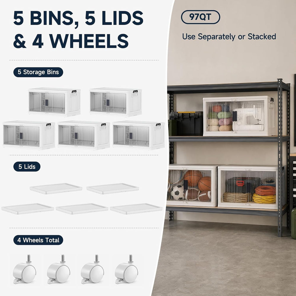 OlarHike 97QT Storage Bins with Lids for Closet, Garage, Shelves, 5 Pack