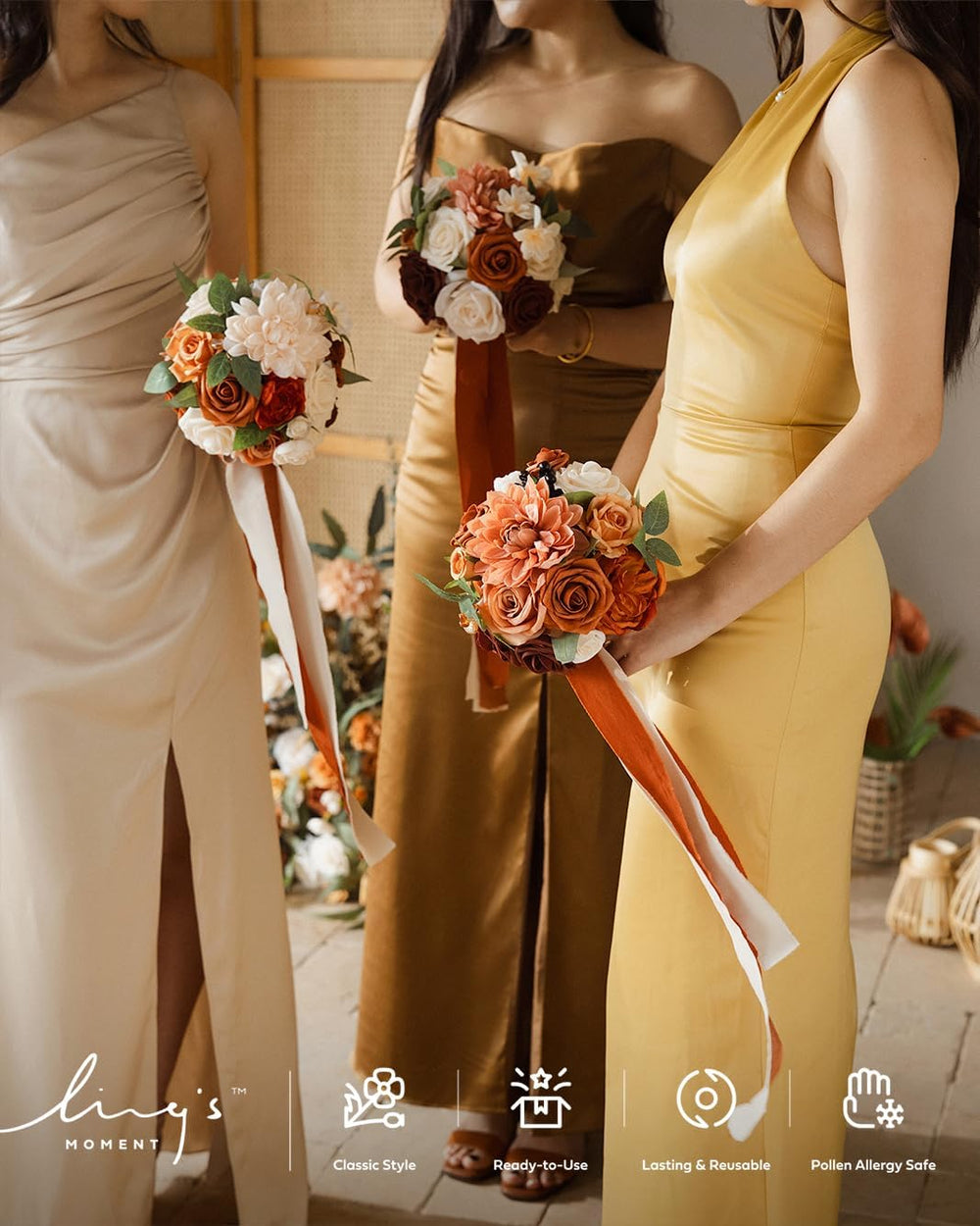 Ling's moment Artificial Flowers Fake Silk Dahlia Faux Foam Rose Terracotta
