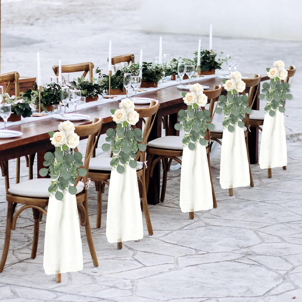 24 Set Wedding Aisle Chair Decorations Pew Bows, Round Eucalyptus