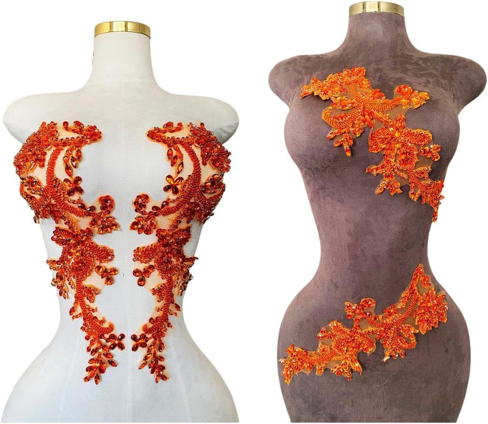 Handmade Rhinestones on Lace Applique Trim Sewing Beads Sequins Trim Patches ...