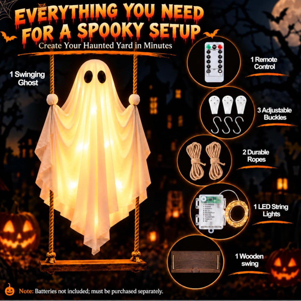 5FT Swinging Ghost Halloween Outdoor Decor with LED Lights Timer