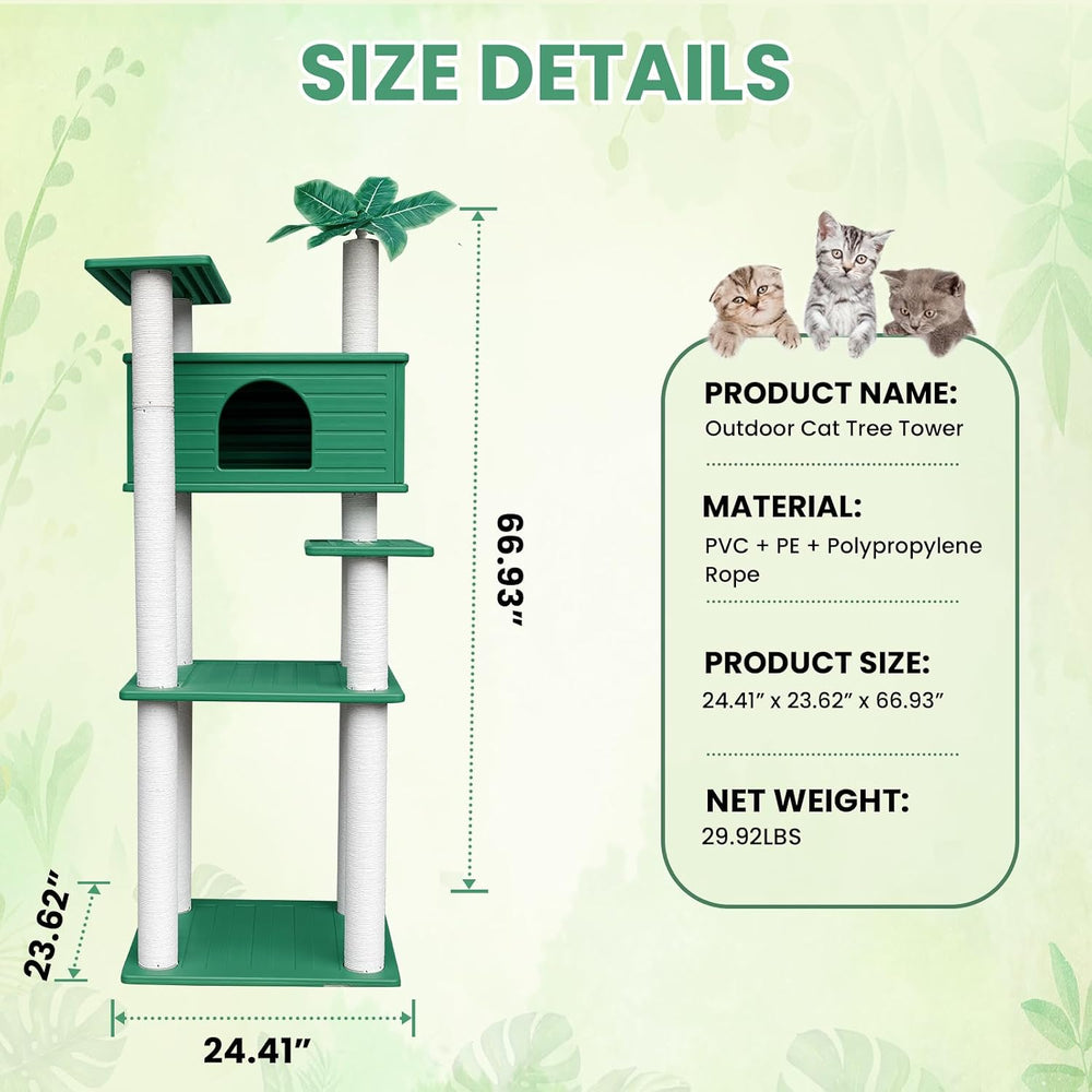 66in Weatherproof Outdoor Cat Tree Tower,Multi Level Large Cat Condo House