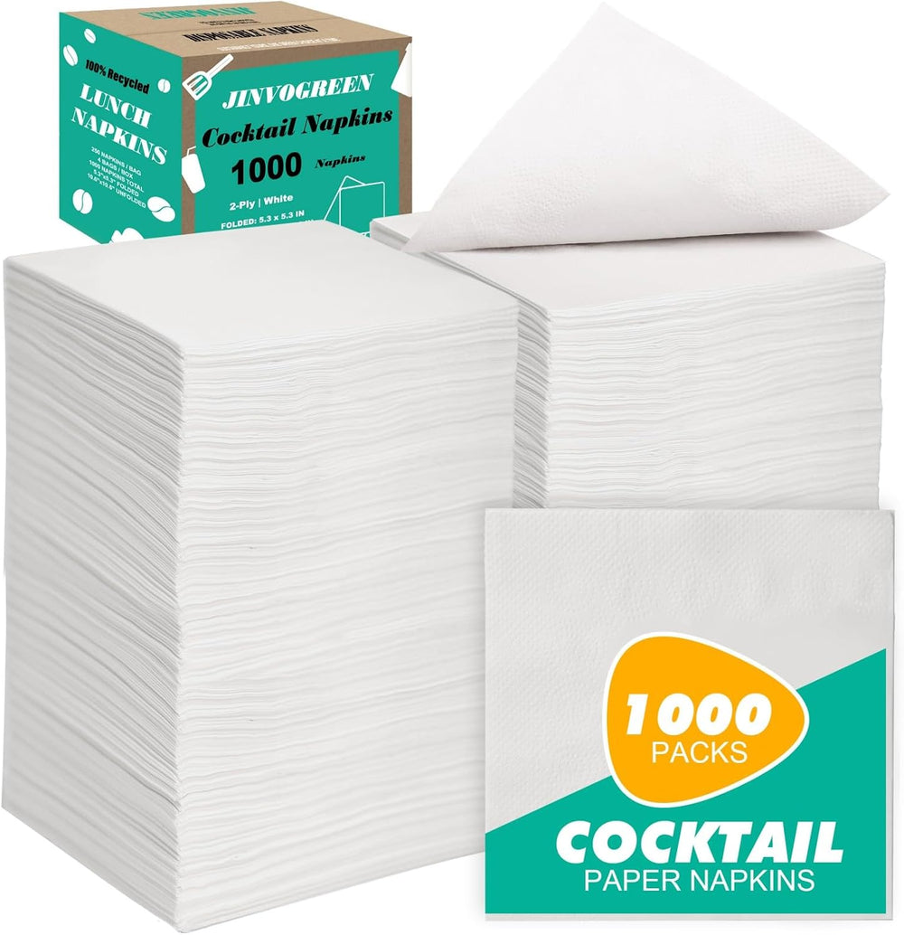 JINVOGREEN 1000 Count Cocktail Napkins, White Beverage Napkins, 2-Ply