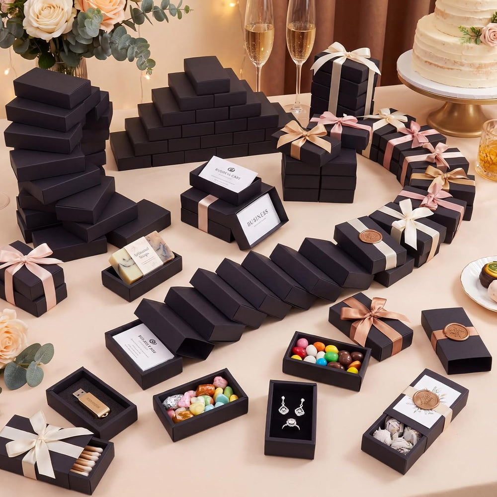 Zonon 60 Pieces Kraft Paper Gift Drawer Boxes, Small Cardboard Box, Black