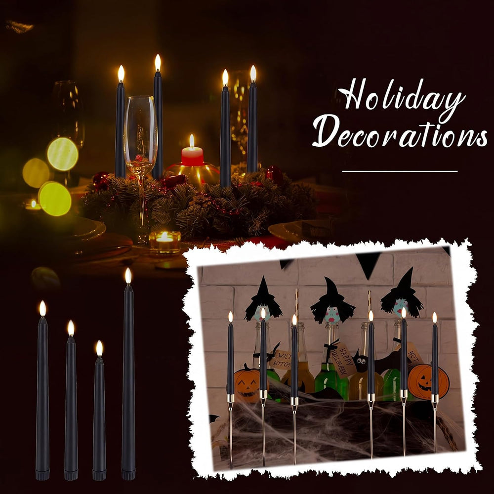 Flameless Taper Candles LED Flickering Candlesticks, Black, 40 Pcs