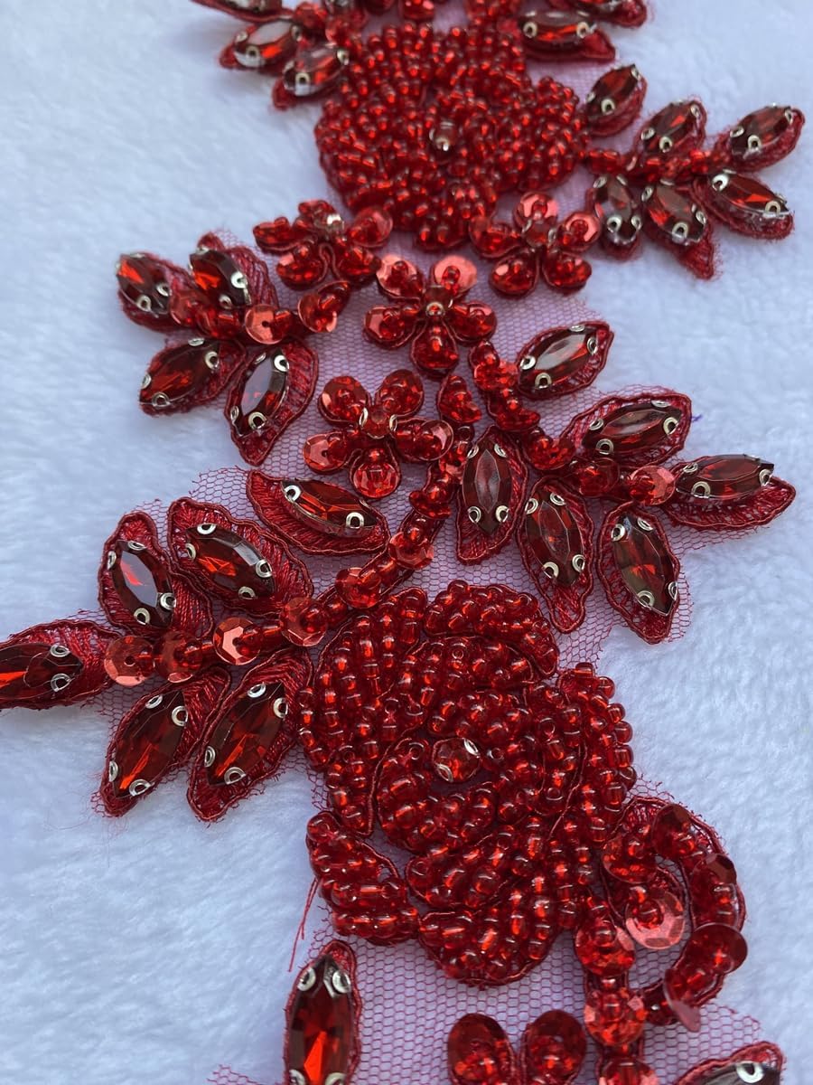 Jpumley. Pksn Handmade Rhinestones on Lace Applique Trim Sewing Beads Sequins...