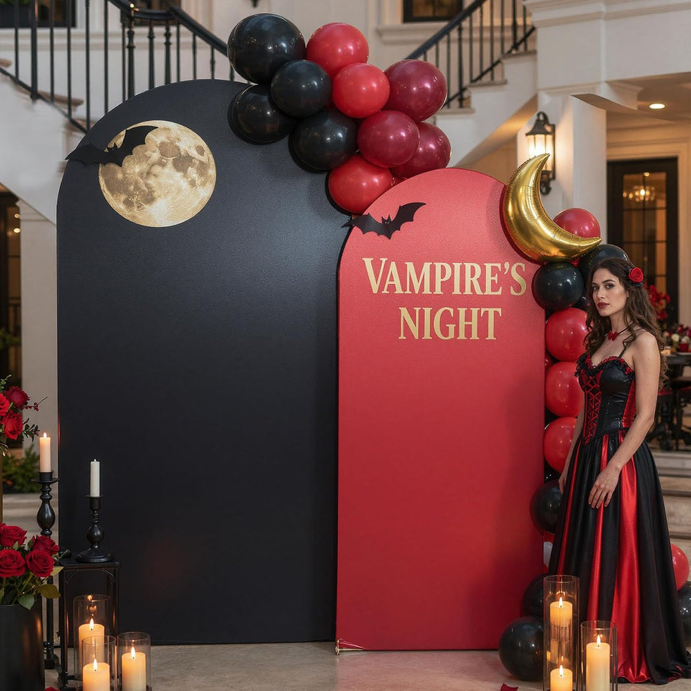 Red & Black Sequin Arch Backdrop Cover Set of 2(6ft/7.2ft), Shimmer Chiara