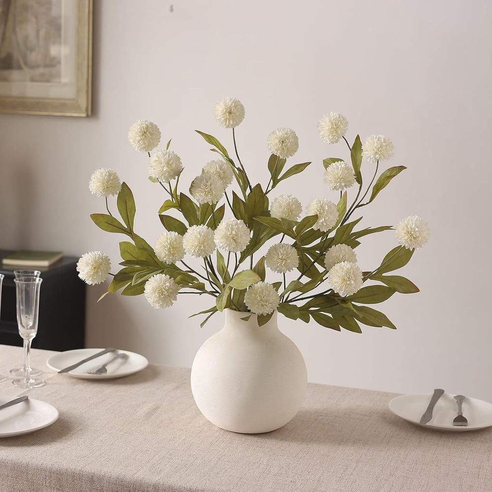 12Pcs 27"Artificial Pompon Mum Stems Silk Flowers for Vase Decor(Cream)