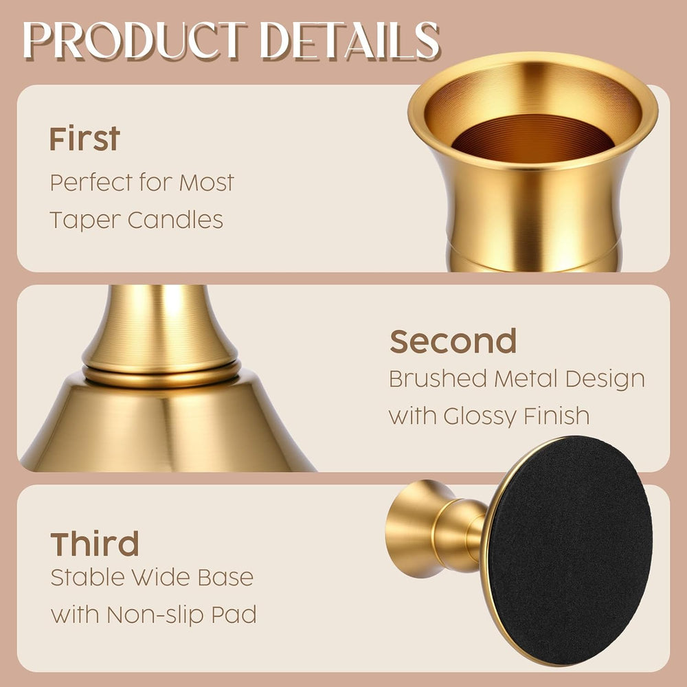 24PCS Brass Gold Taper Candle Holders, Vintage Metal Candlestick Holders