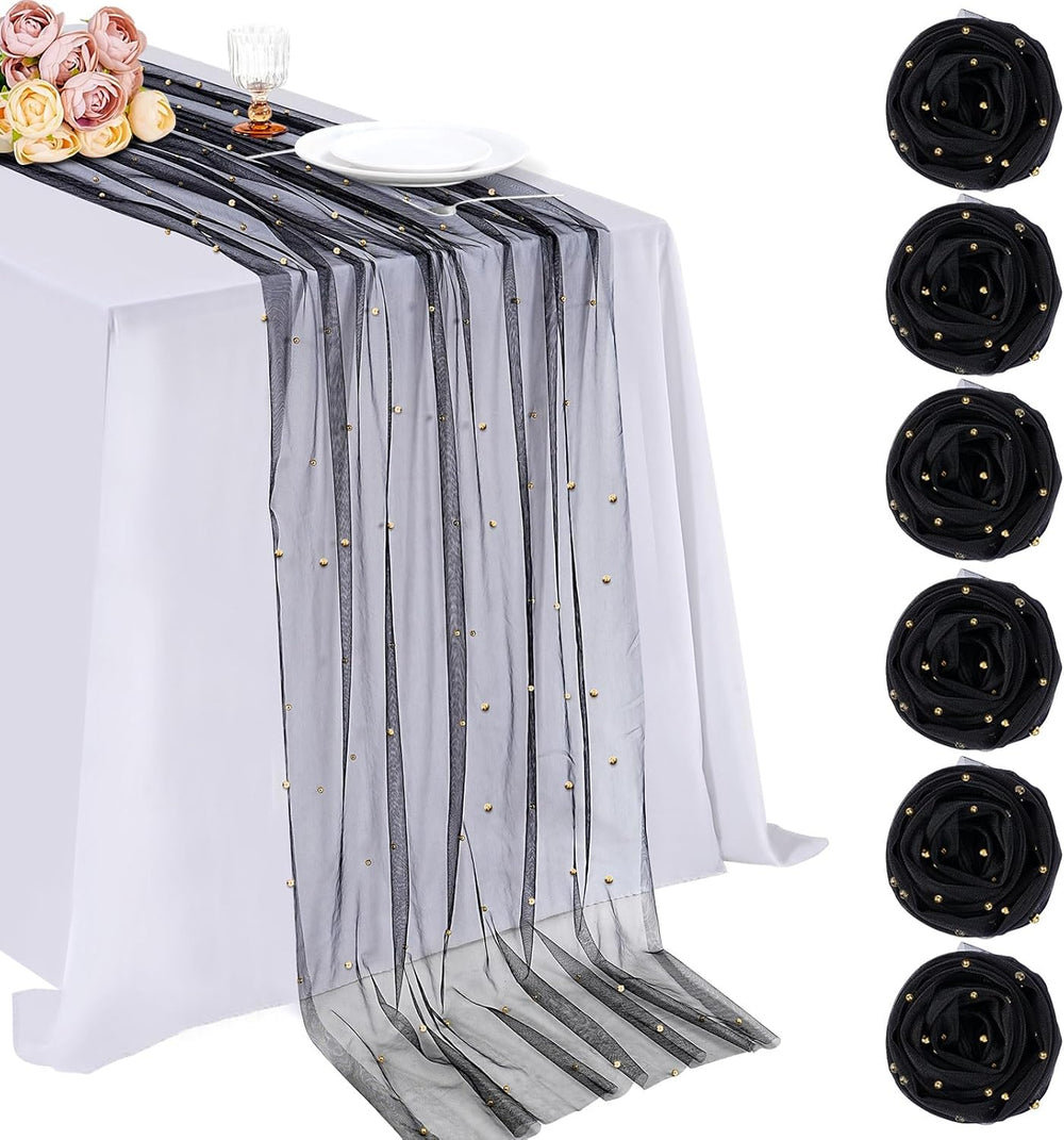 Gauze Tulle Table Runner Black Halloween Pearl Fabrics Sheer Veil Dessert