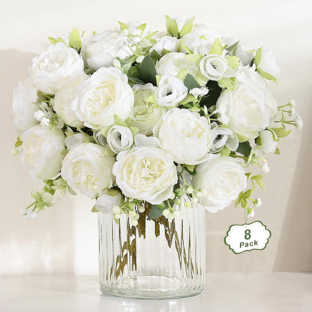 8 Packs Peonies Artificial Flowers, White Silk Flowers Artificial Peonies