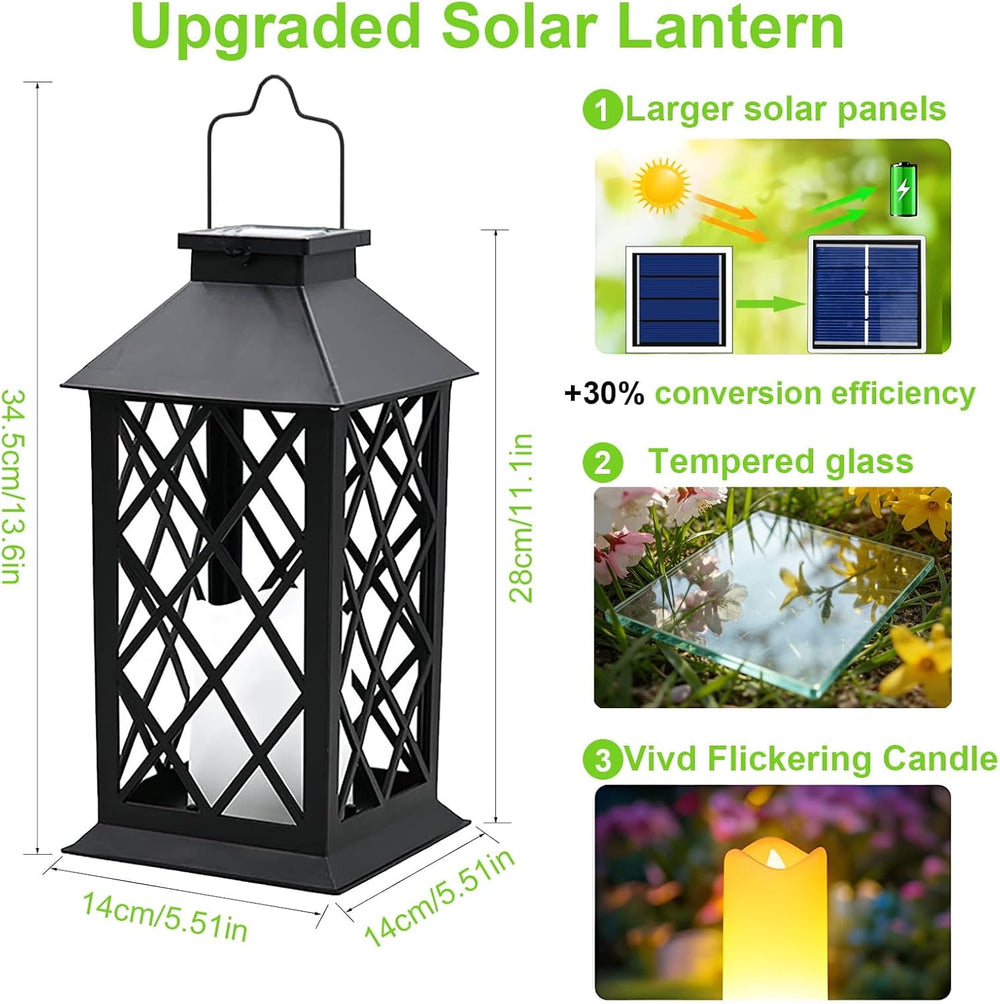 2 Pack 14'' Large Tempered Glass Solar Lanterns Outdoor Waterproof