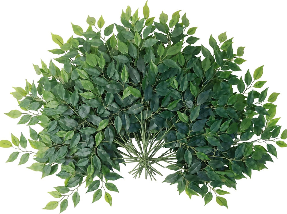 mizii 24pcs Artificial Greenery Stems Silk Green Leaves Fake 23in Ficus Garla...