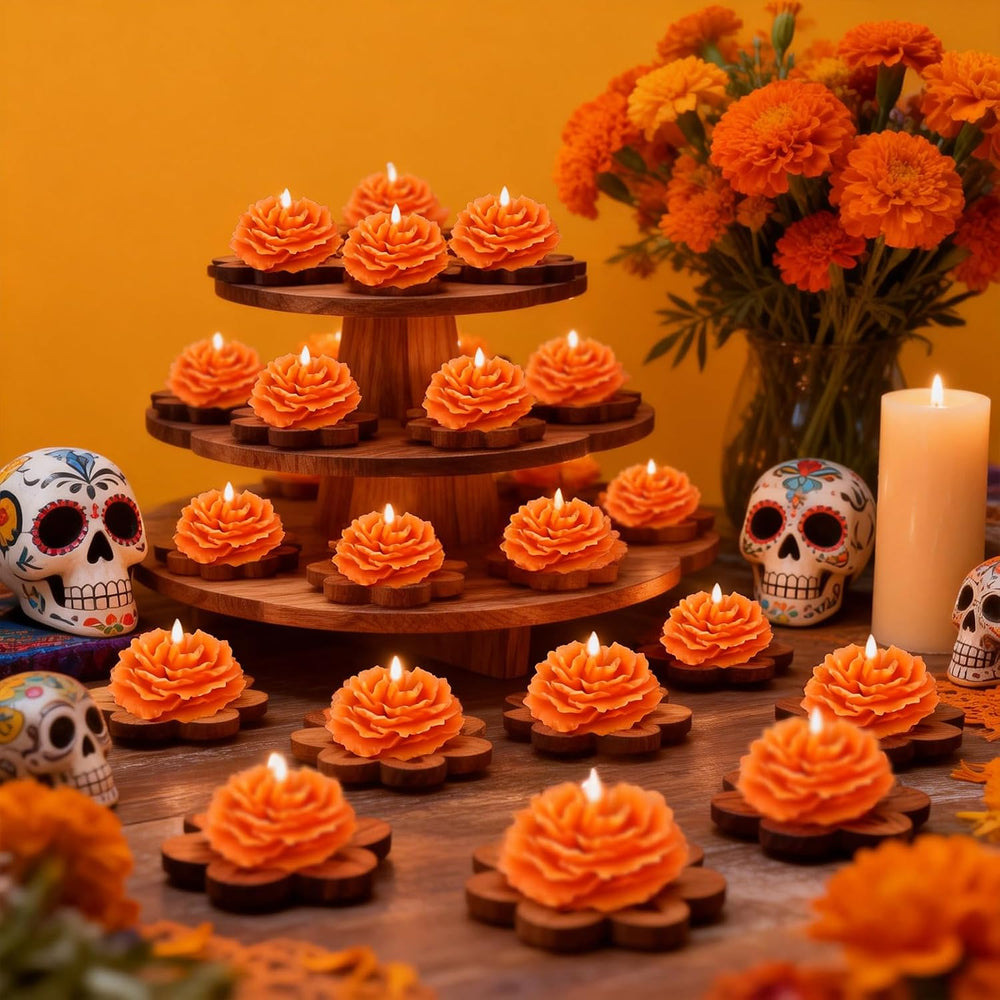 24 PCS Marigold Orange Candles, Day of The Dead Decor