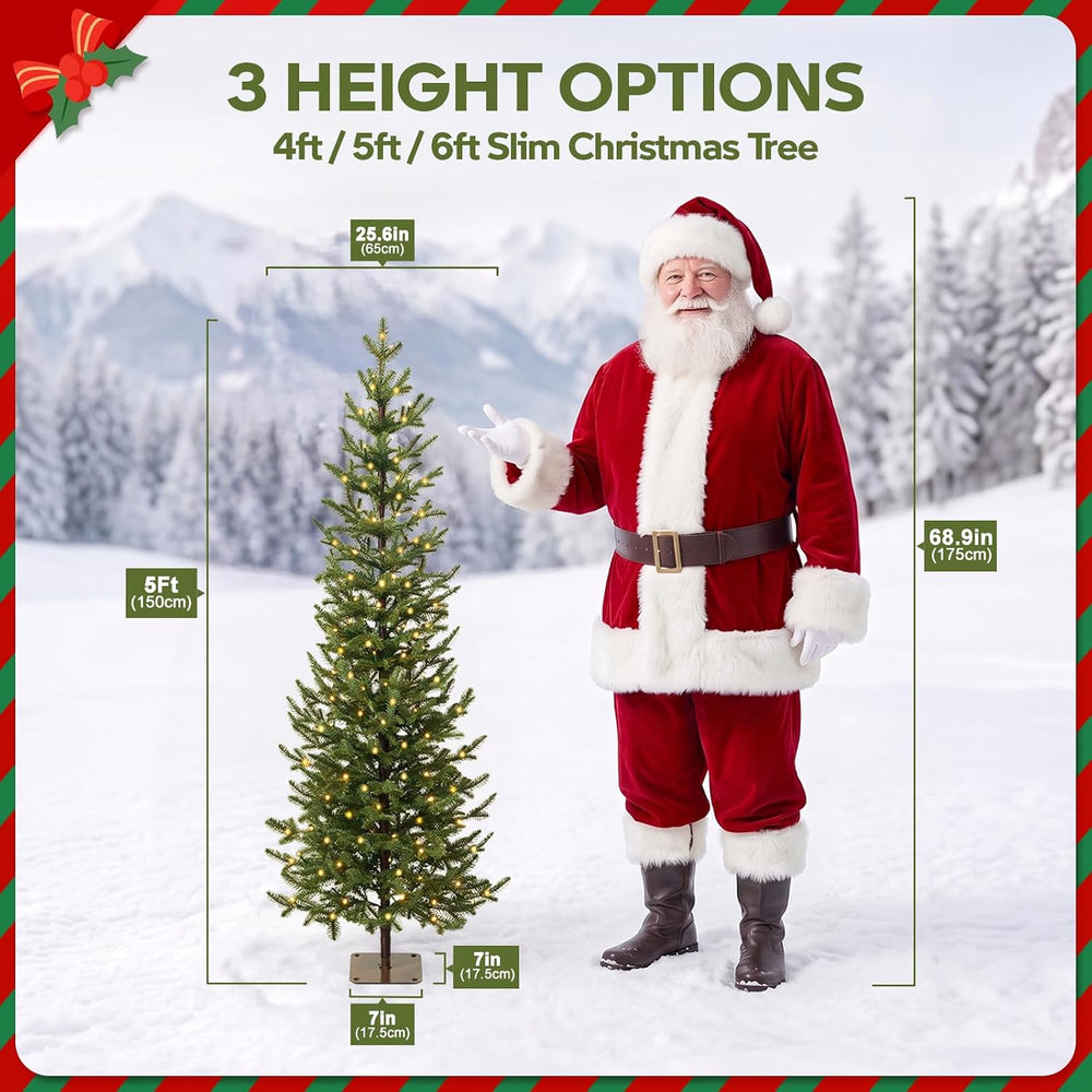 VeriNatural Pre-Lit Christmas Tree, Slim Pencil Christmas Tree - 5 FT