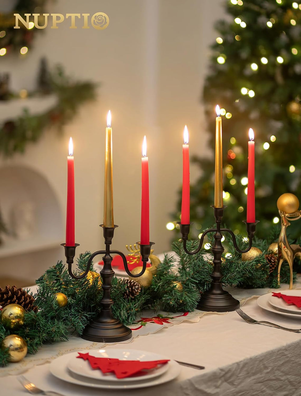 NUPTIO Candelabra Black Candle Holders: Vintage Candlestick Holder 3 Arm