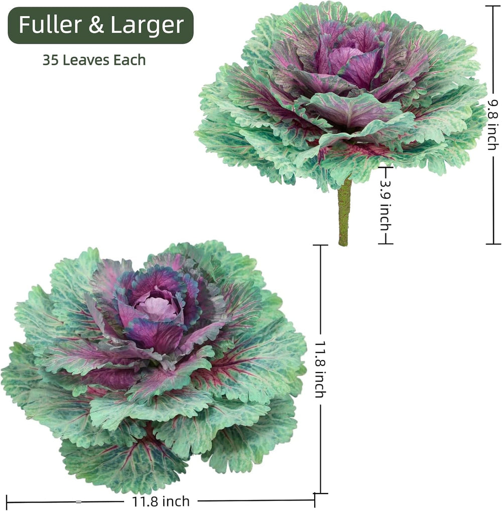 2 Pack 11.8″ Fall Faux Cabbage for Outdoor Planters Porch/Garden/Yard Decor