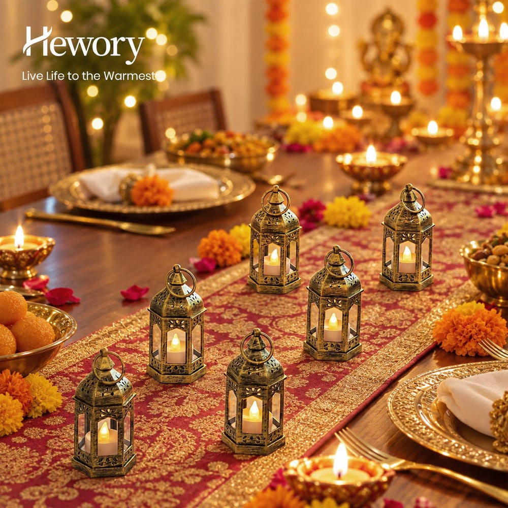 Hewory 10PCS Gold Mini Lanterns for Party Decoration, Remote LED Candles