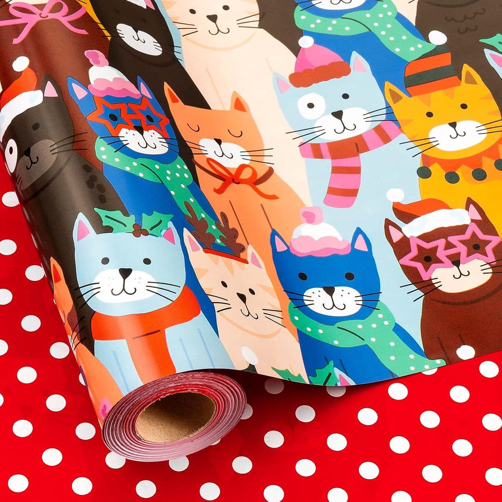 Burymento Christmas Wrapping Paper Jumbo Roll, Cat Christmas Wrapping Paper