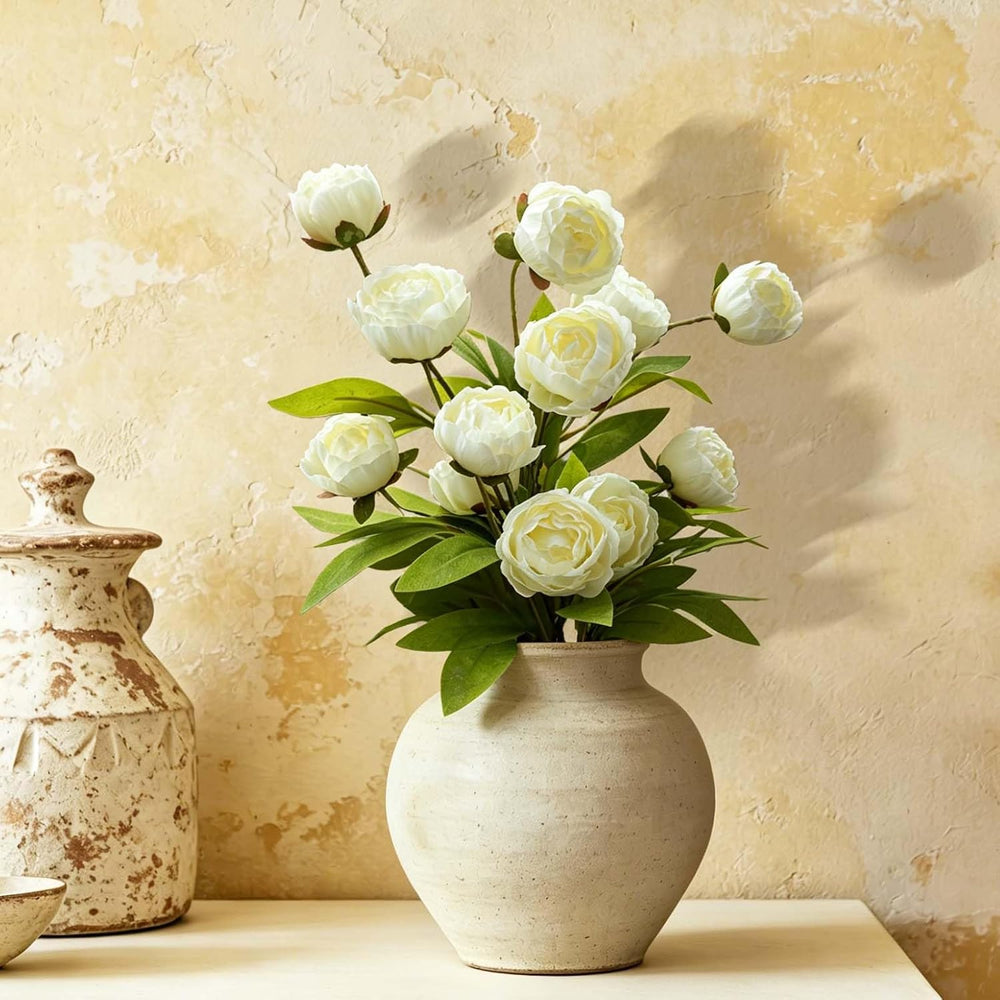 8 Pcs Cream Artificial Peony Flowers for Vase, 27 Inch Stems, 4 Heads Each