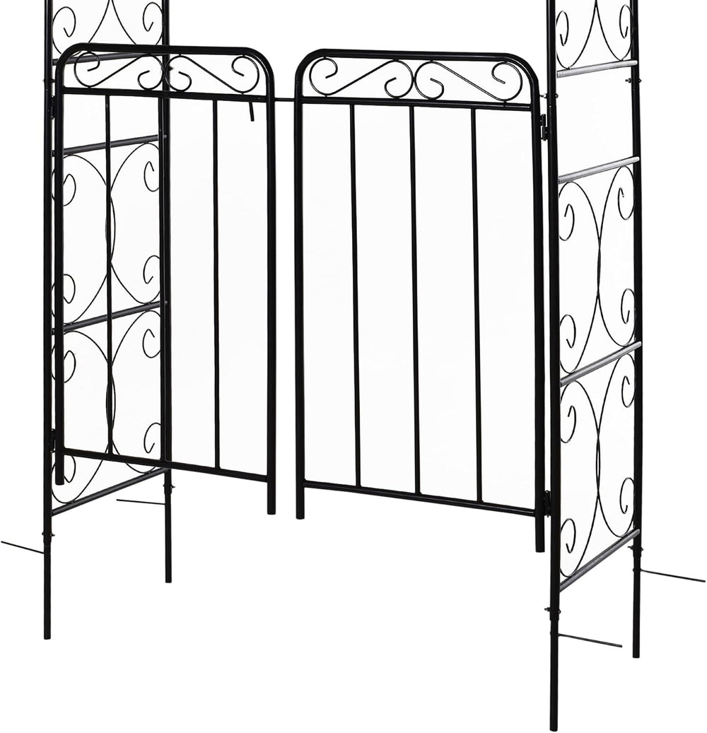 Outsunny 84" Garden Arch Arbor with Gate Metal for Climbing Vines Black