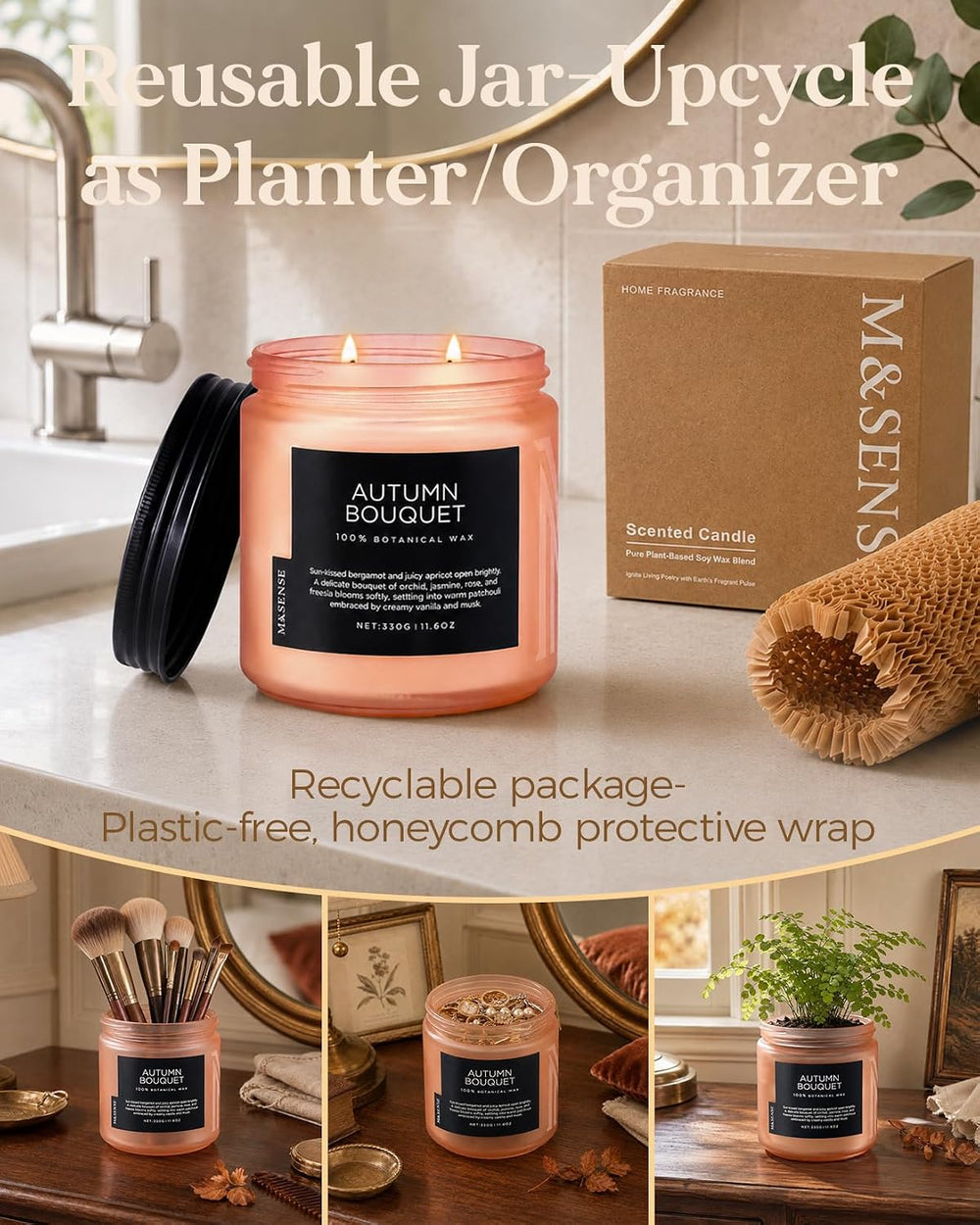 M&SENSE Cinnamon Pumpkin Scented Candle Fall Baking Spice Aroma 19.4oz