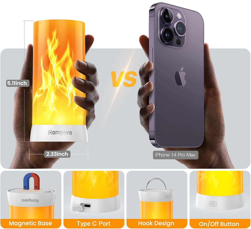 Hompavo 【Upgraded】 Flame Lights with Remote, Timer, 4-Mode Rechargeable