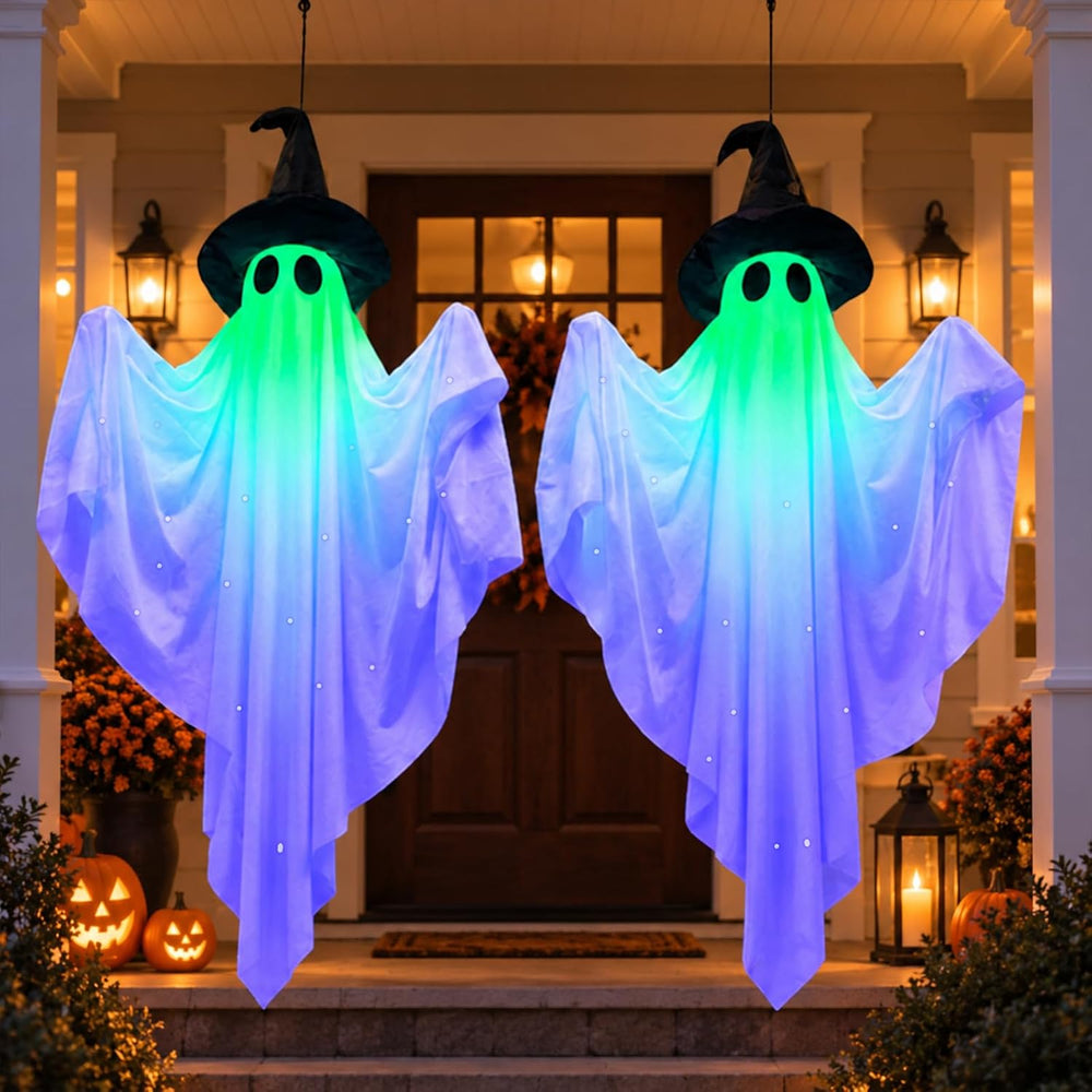 Halloween Hanging Light up Ghost Decorations Outdoor 2 Pack, 50 Inch Hallowee...