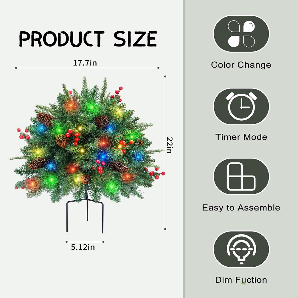 2 Pack Artificial Christmas Urn Filler, 18in Pre-lit Outdoor Christmas Tree