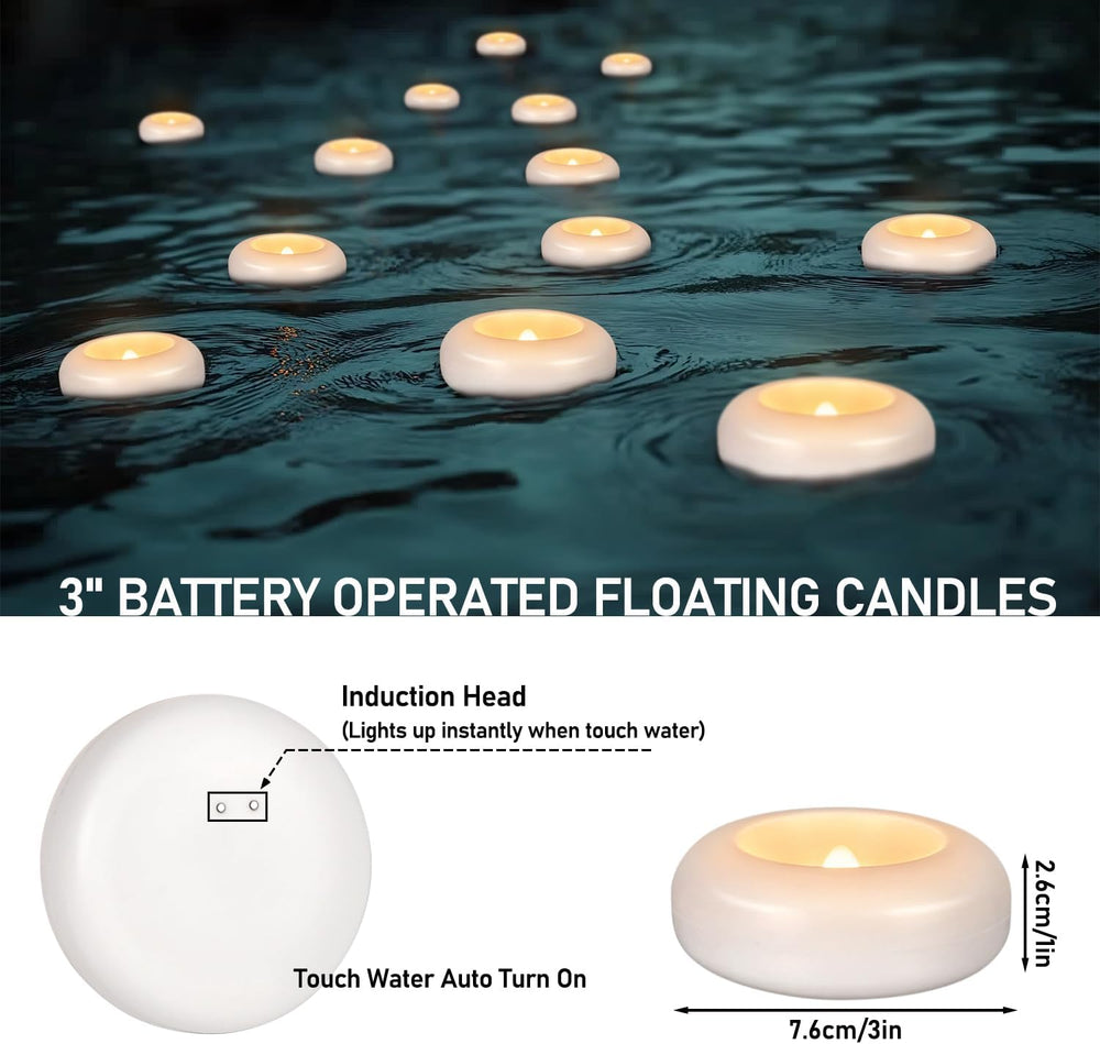 Flameless LED Floating Candles, 48 Pack 3" Waterproof Water Activated Ca...