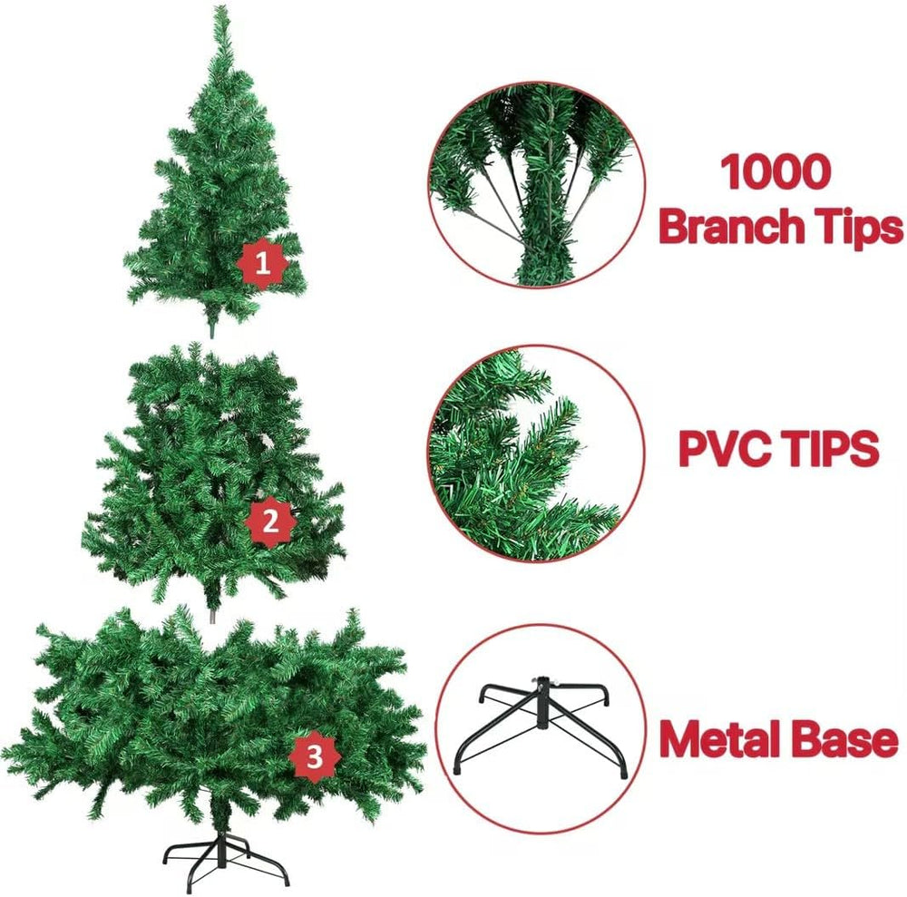 Artificial Christmas Tree, 1000 PVC Tips Full Hinged Spruce Tree with Foldabl...