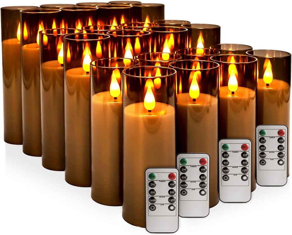 24 Pack LED Gray Flameless Candles with Remote, 3D Flickering Battery Operate...