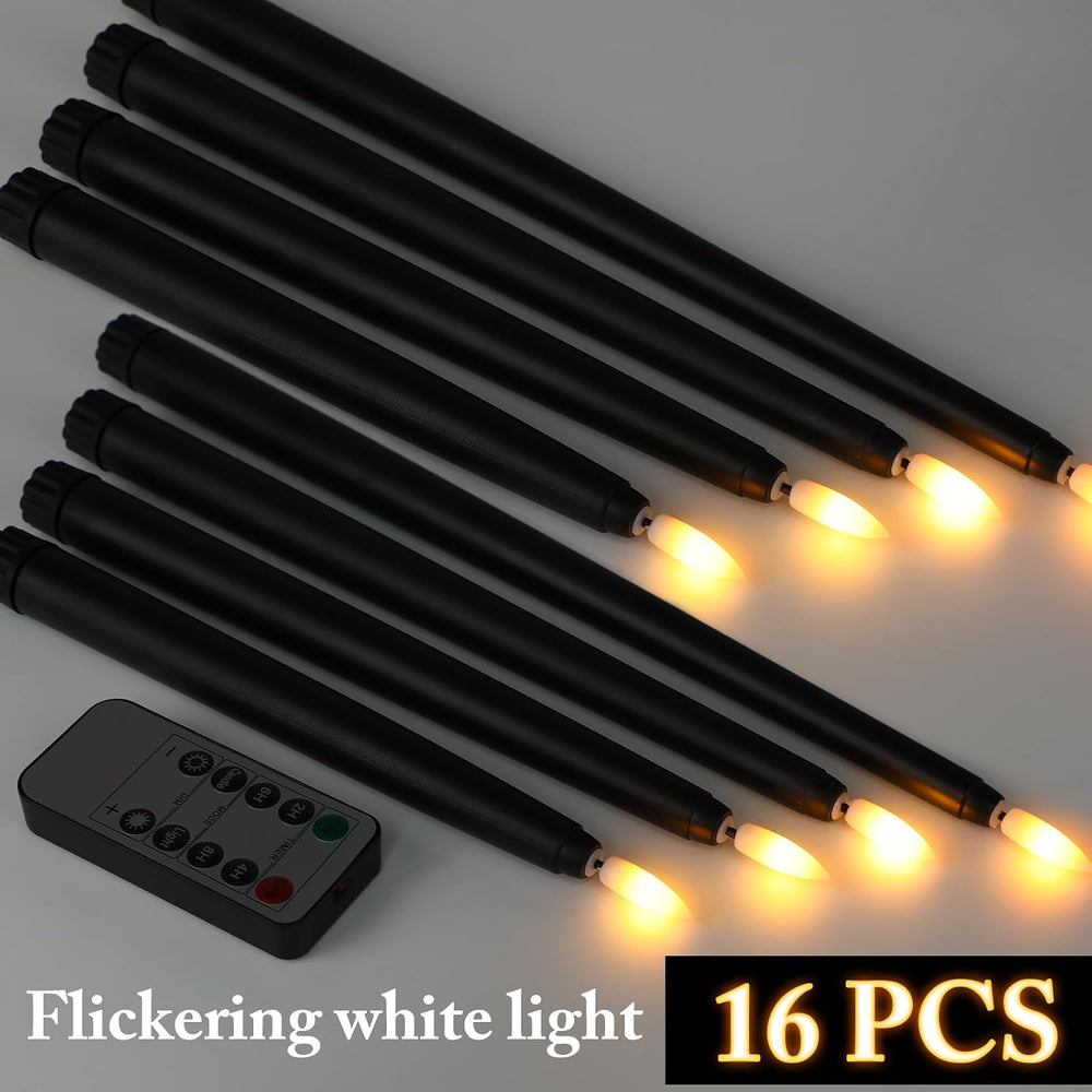 Rossesay 16 Pcs Black Flameless Taper Candle with Remote Timer