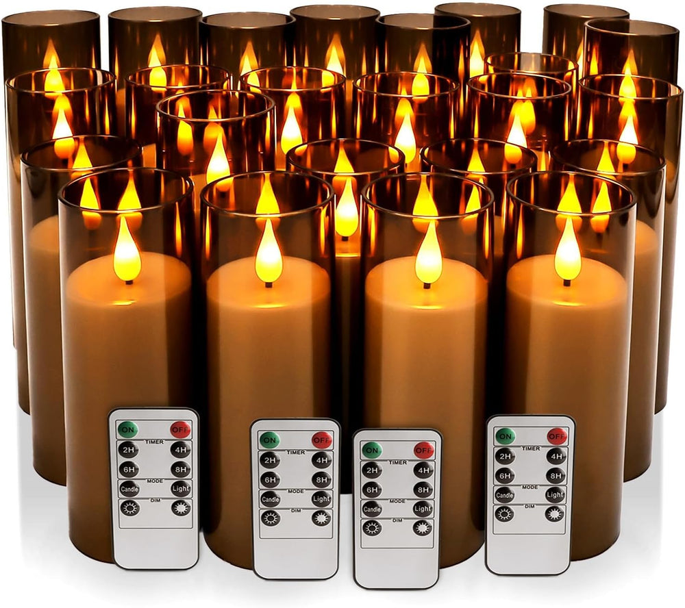 24 Pack LED Gray Flameless Candles with Remote, 3D Flickering Battery Operate...
